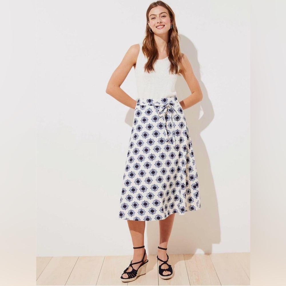 LOFT Blue and White Floral Midi A-Line Skirt- Size 10
